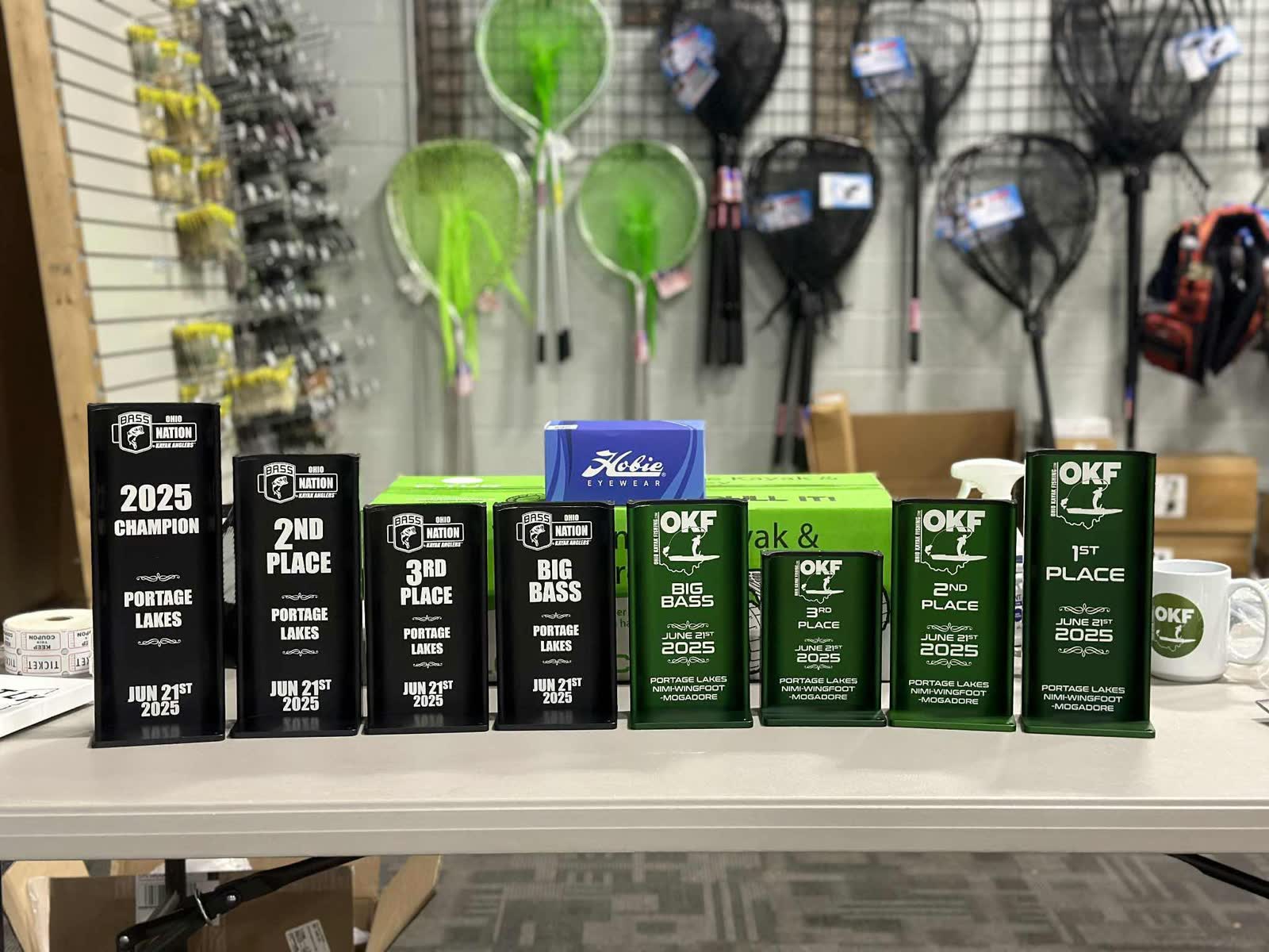 OKF and Ohio BASS Nation trophies for the June 21, 2025 Portage Lakes event
